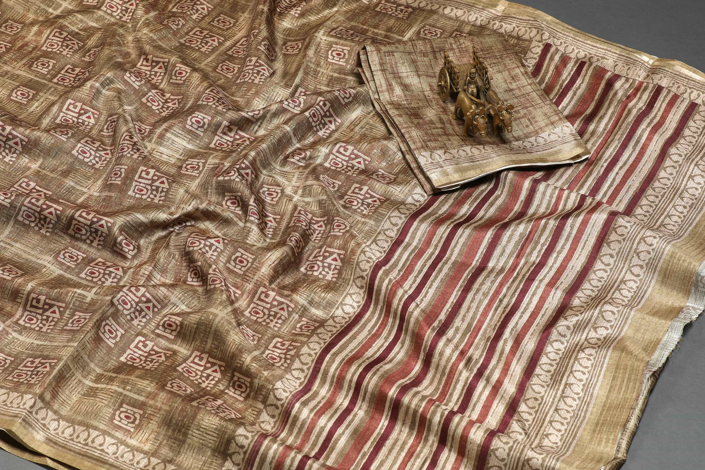Earthy Ochre Tussar Fine Border Saree Geetha Creation