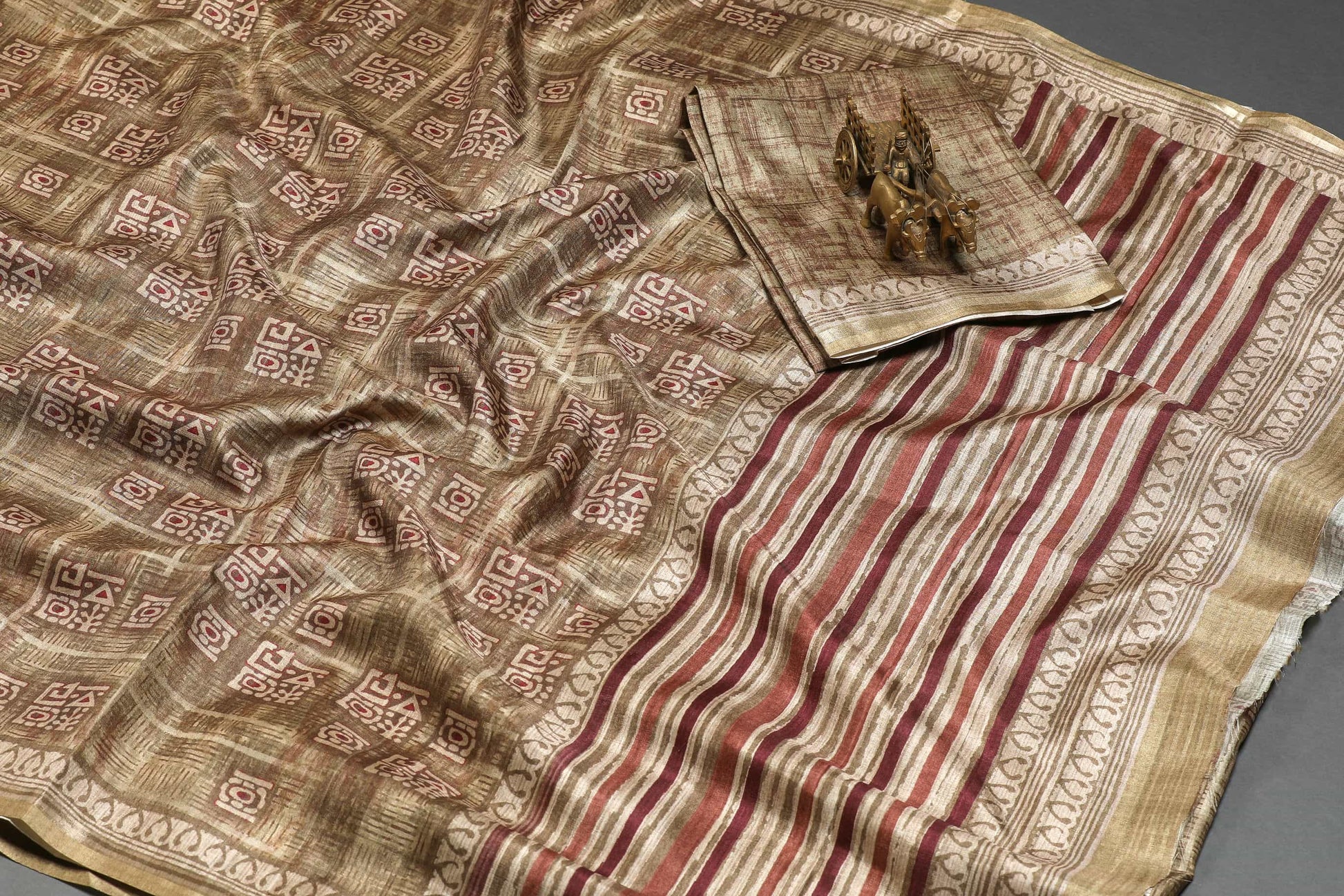 Earthy Ochre Tussar Fine Border Saree Geetha Creation
