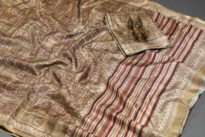 Earthy Ochre Tussar Fine Border Saree Geetha Creation