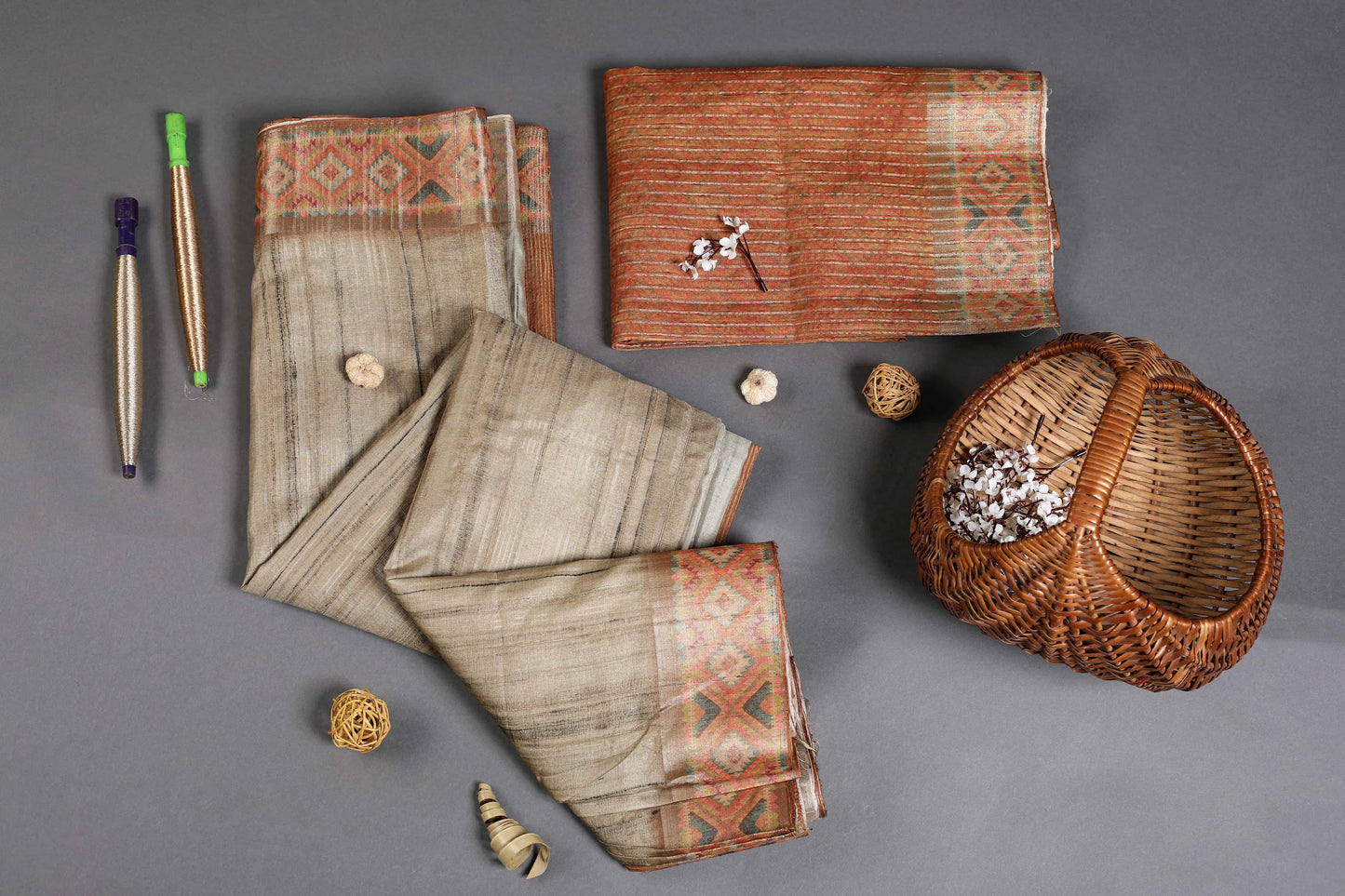 Chikoo Orange With Stylish Border Chapa Handloom Tussar Saree C1 Geetha Creation