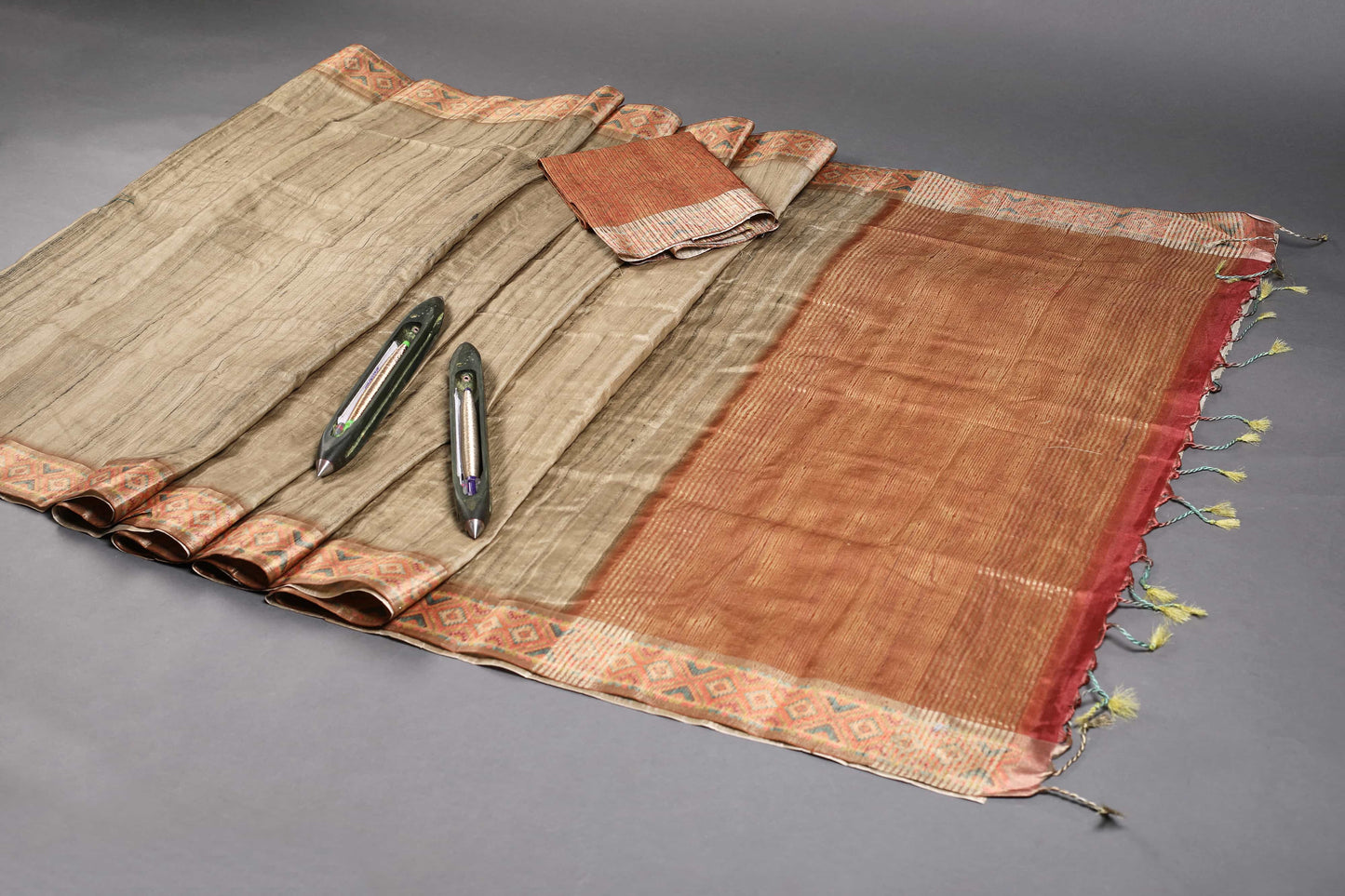 Chikoo Orange With Stylish Border Chapa Handloom Tussar Saree C1 Geetha Creation