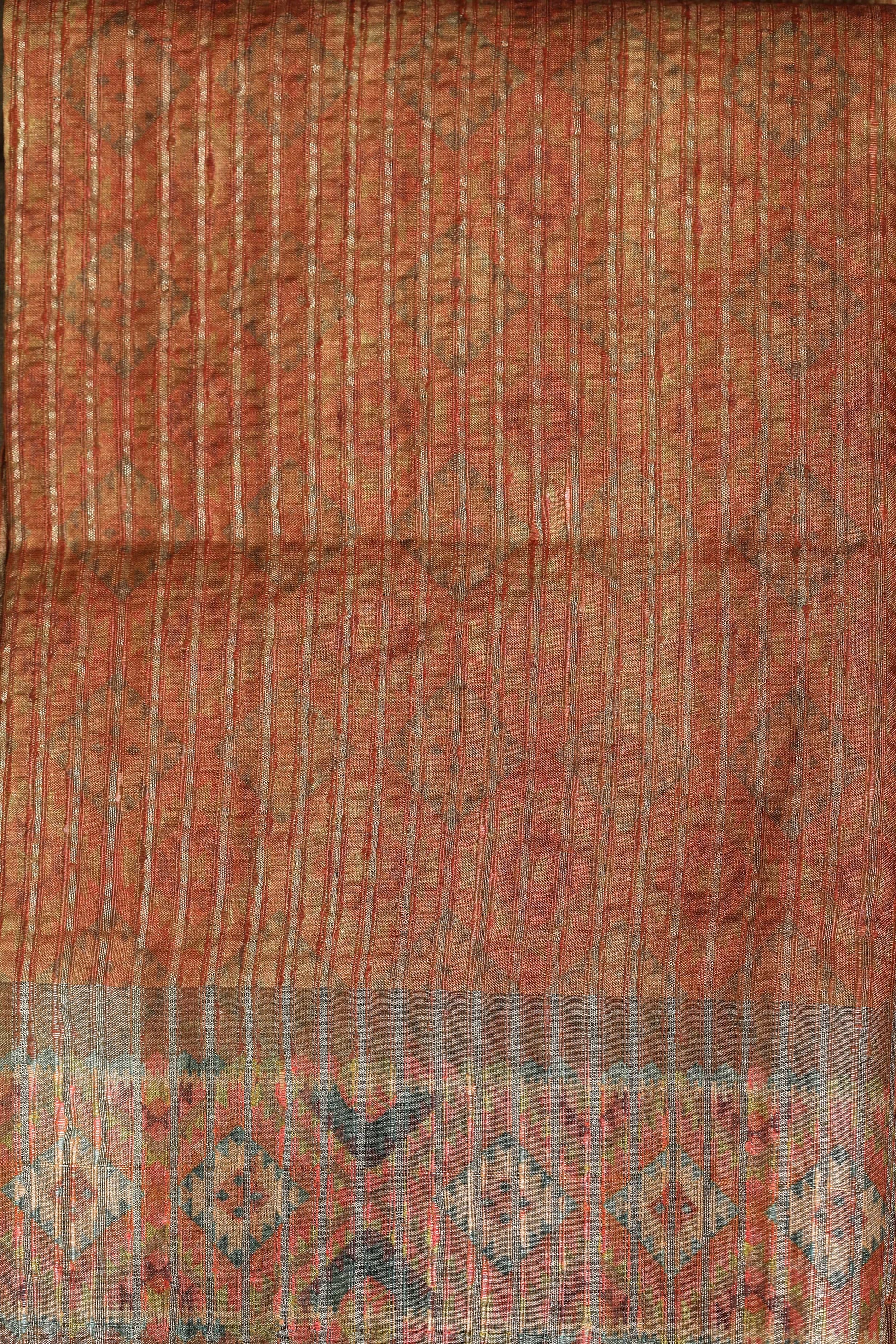 Chikoo Orange With Stylish Border Chapa Handloom Tussar Saree C1 Geetha Creation