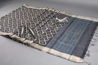 Black Patola Chapa Handloom Tussar Saree C1 Geetha Creation
