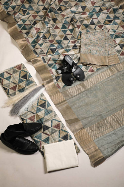 Geometric Triangular Twin Tussar Couple Outfits Geetha Creation