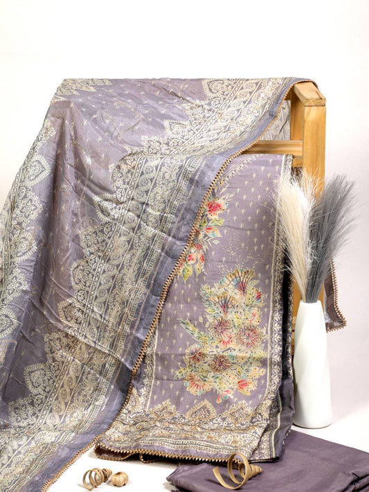 Rich Embroidered Pure Viscose Royal Purple Unstitched Suit Set