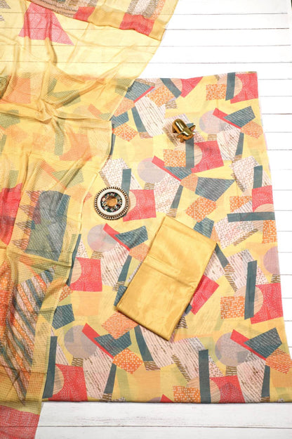Yellow Geometric Co-ord Unstitched Salwar Set Geetha Creation