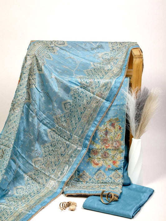 Rich Embroidered Pure Viscose Powder Blue Unstitched Suit Set