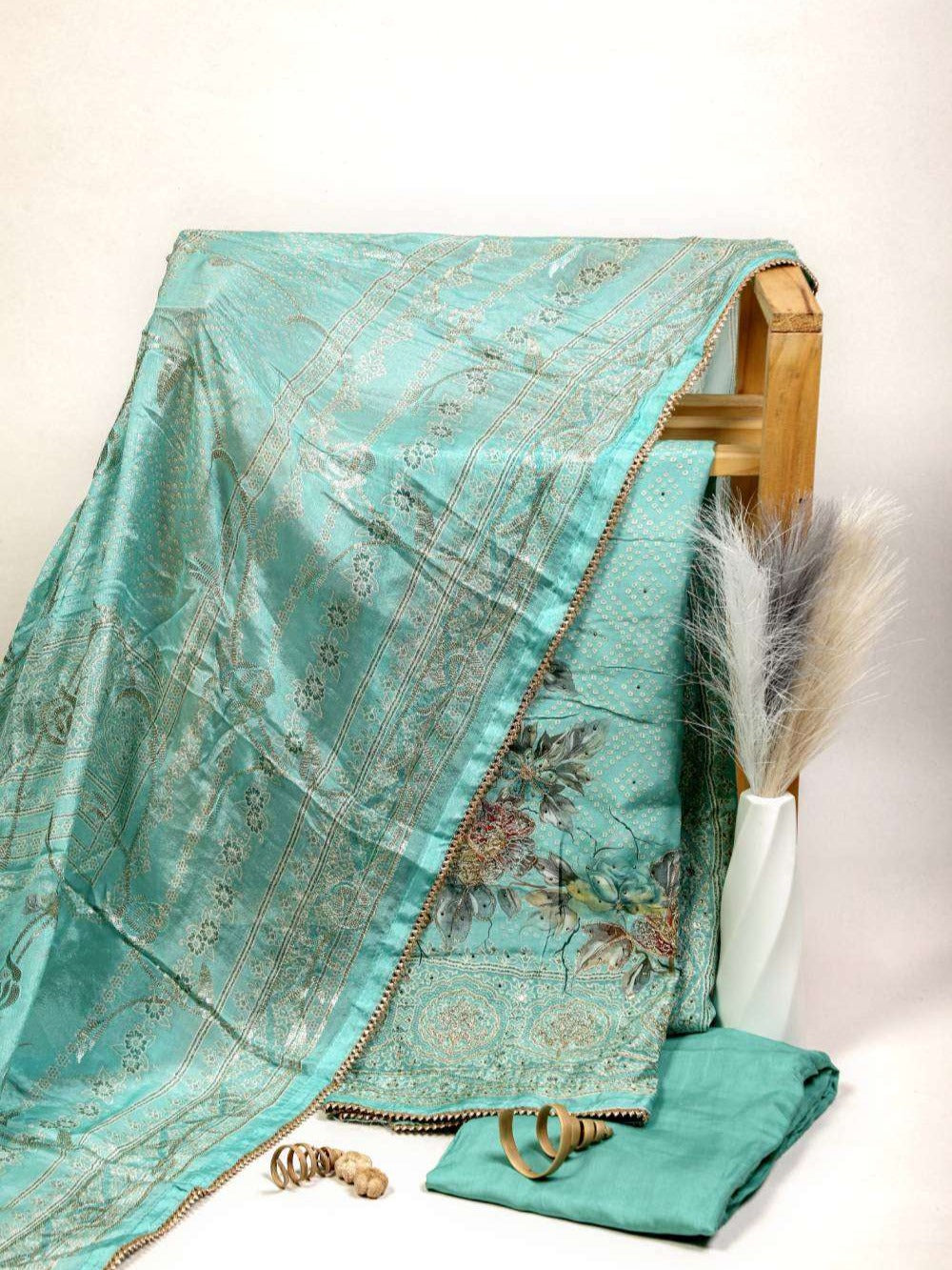 Coral Blue Rich Embroidered Pure Viscous Unstitched Suit Set