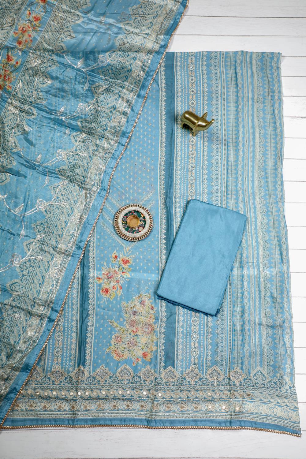 Rich Embroidered Pure Viscose Powder Blue Unstitched Suit Set Geetha Creation