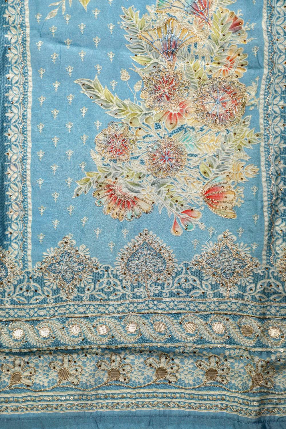 Rich Embroidered Pure Viscose Powder Blue Unstitched Suit Set Geetha Creation