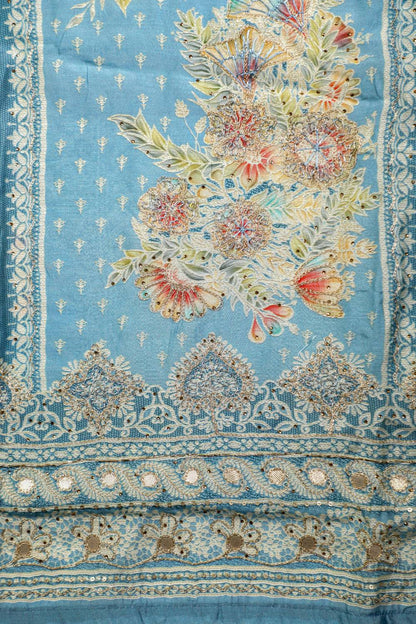Rich Embroidered Pure Viscose Powder Blue Unstitched Suit Set Geetha Creation