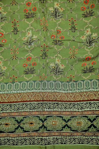 Rich Embroidered Pure Viscose Khaki Green Unstitched Suit Set Geetha Creation