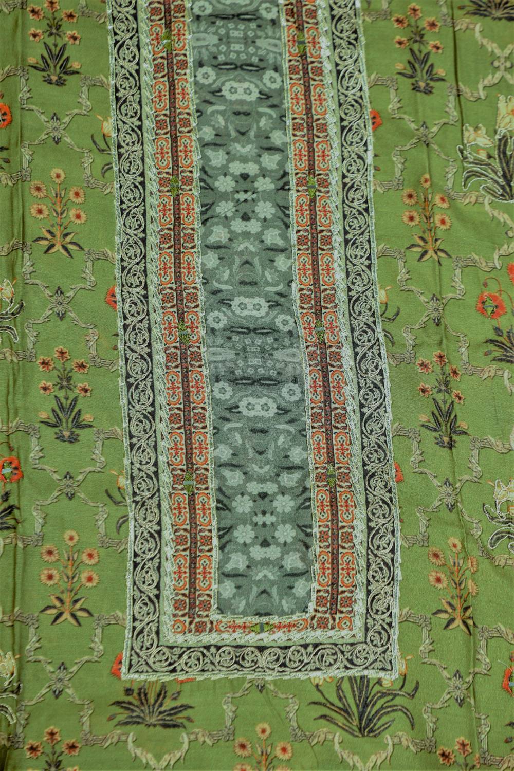 Rich Embroidered Pure Viscose Khaki Green Unstitched Suit Set Geetha Creation