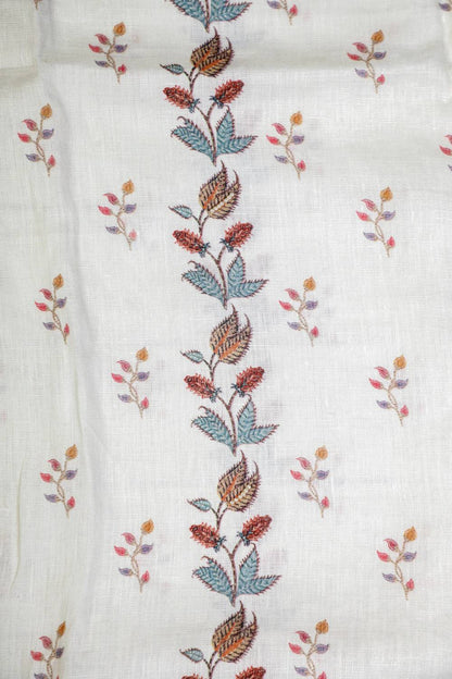 Purely Linen Rich Embroidered Light Grey Unstitched Suit Set Geetha Creation
