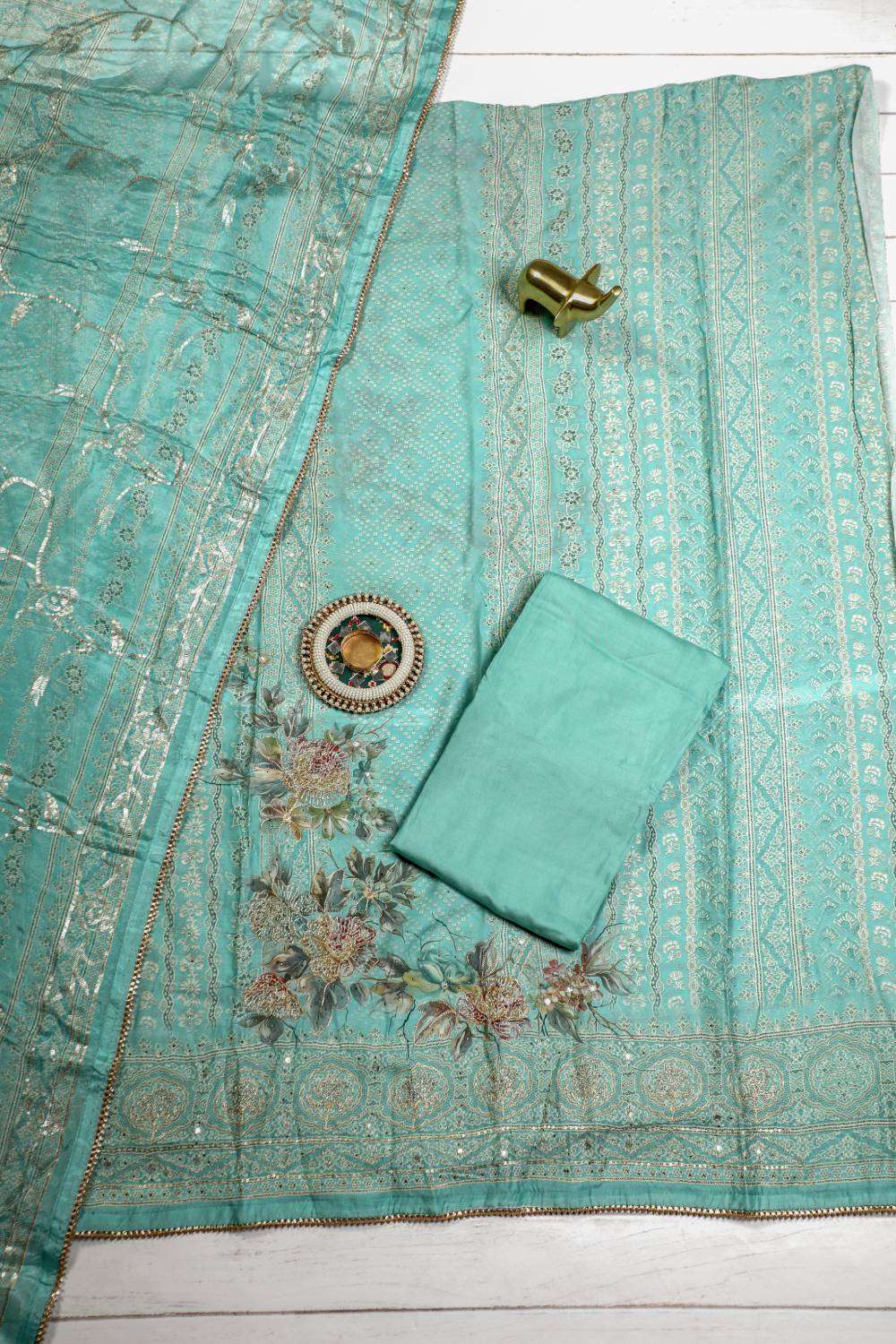 Coral Blue Rich Embroidered Pure Viscous Unstitched Suit Set Geetha Creation