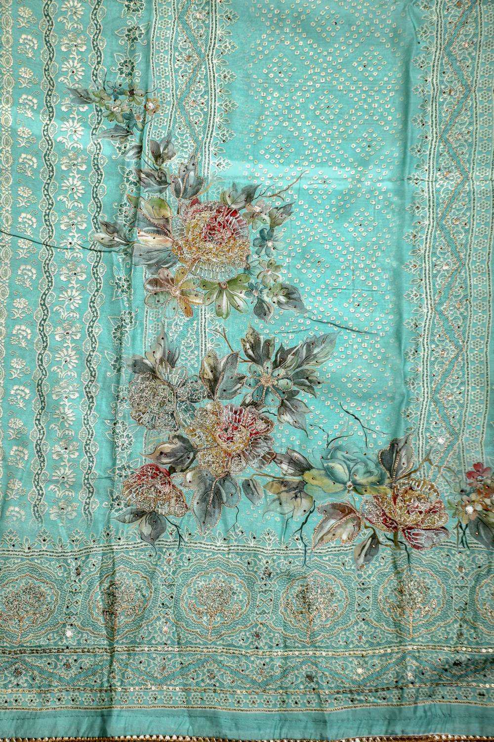 Coral Blue Rich Embroidered Pure Viscous Unstitched Suit Set Geetha Creation