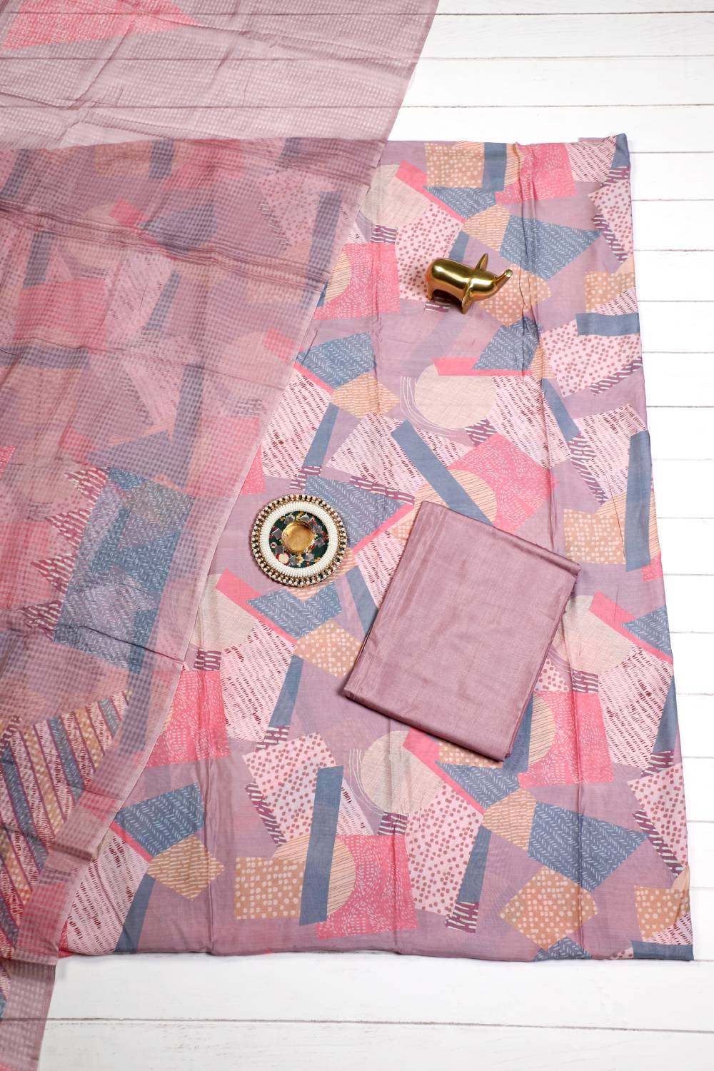 Lavender Mist Geometric Co-ord Unstitched Salwar Set Geetha Creation