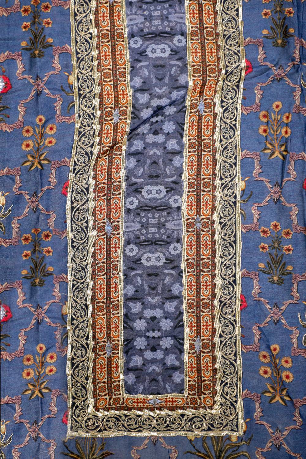 Rich Embroidered Pure Viscose Metallic Blue Unstitched Suit Set Geetha Creation