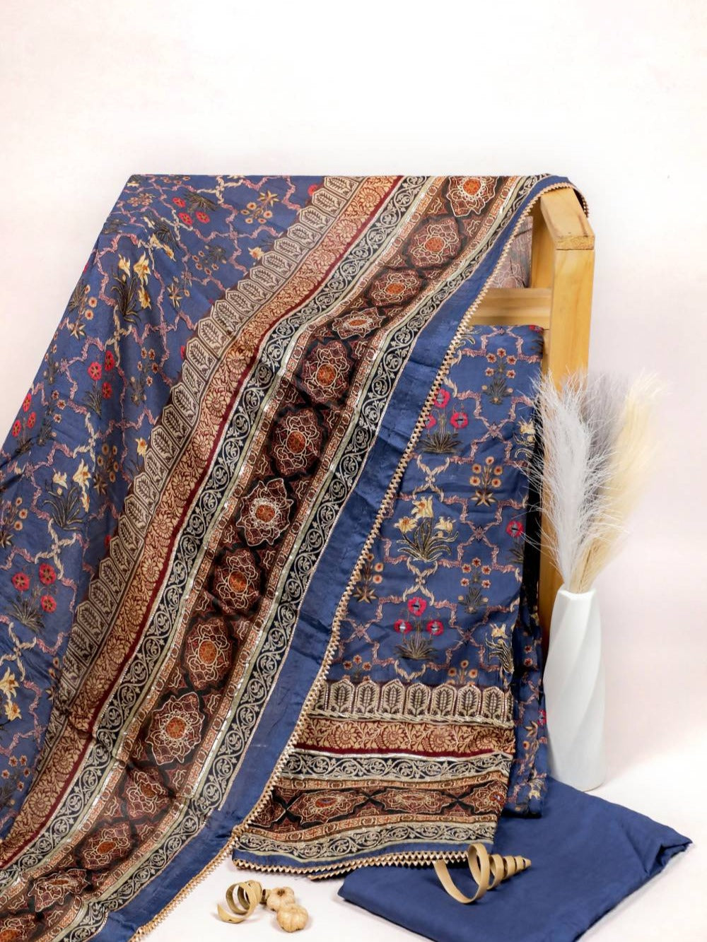 Rich Embroidered Pure Viscose Metallic Blue Unstitched Suit Set