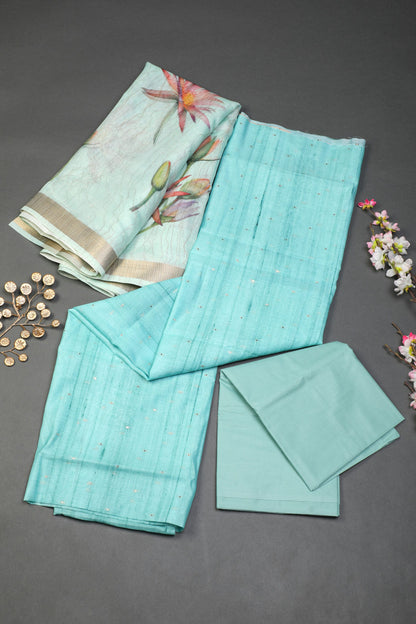 Turquoise Mist Fancy Premium Unstitched Suit Set Geetha Creation