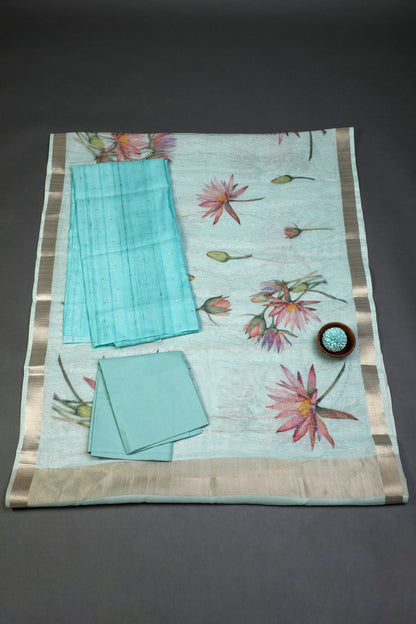 Turquoise Mist Fancy Premium Unstitched Suit Set Geetha Creation
