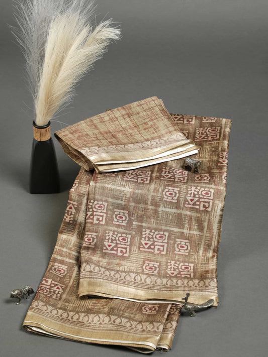 Earthy Ochre Tussar Fine Border Saree