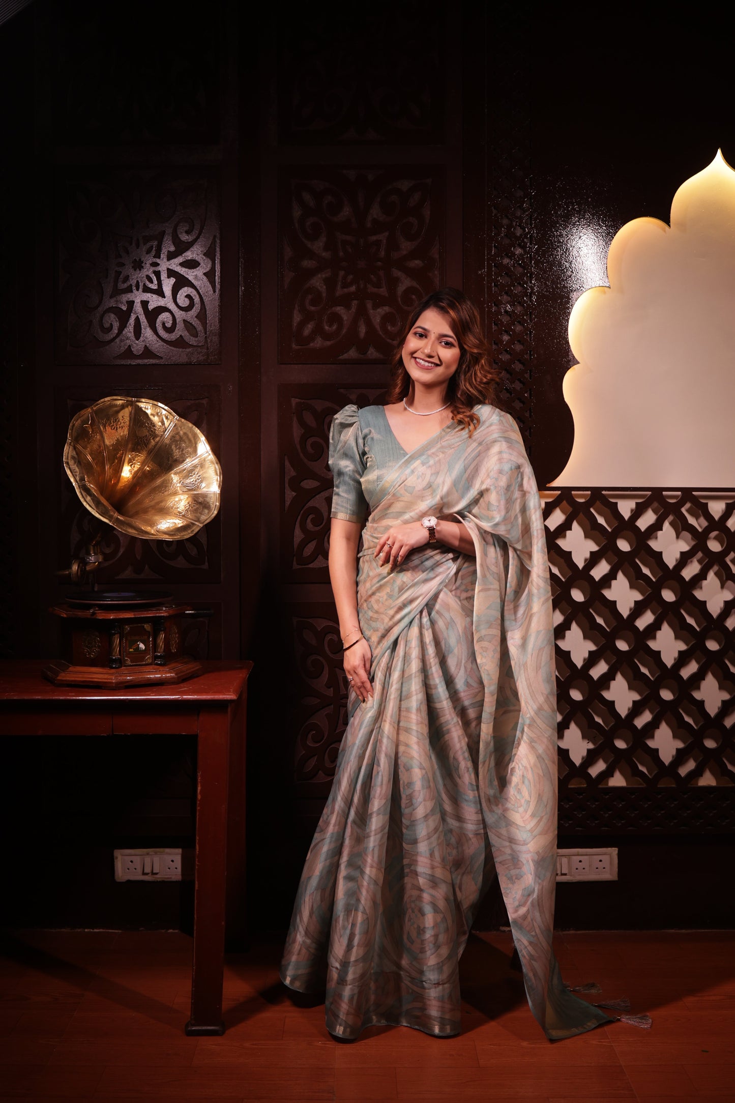Teal Blue Enchanted Spectrum Radiant Satin Saree CSB1 Geetha Creation