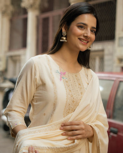 Beige Delicacy Ready to Wear Pure Cotton Kurti Set