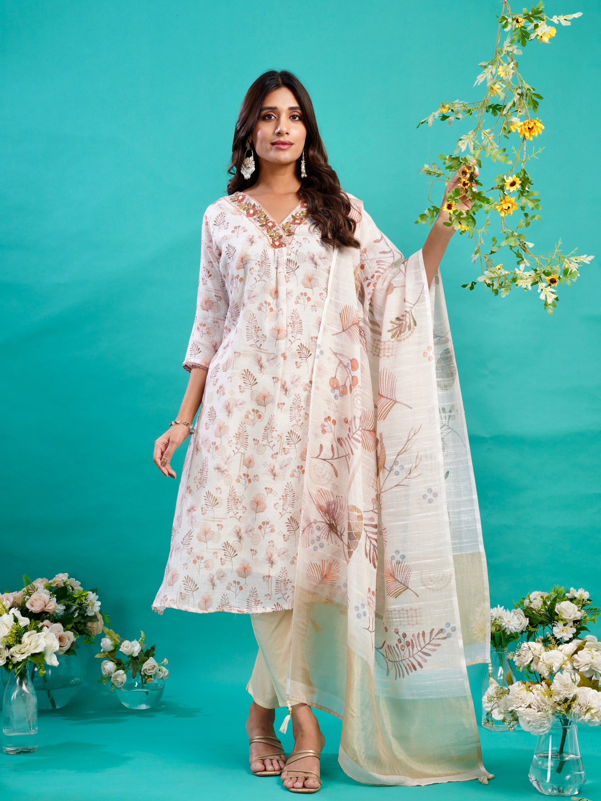 Abstract Floral Linen Ready to Wear Dress Geetha Creation