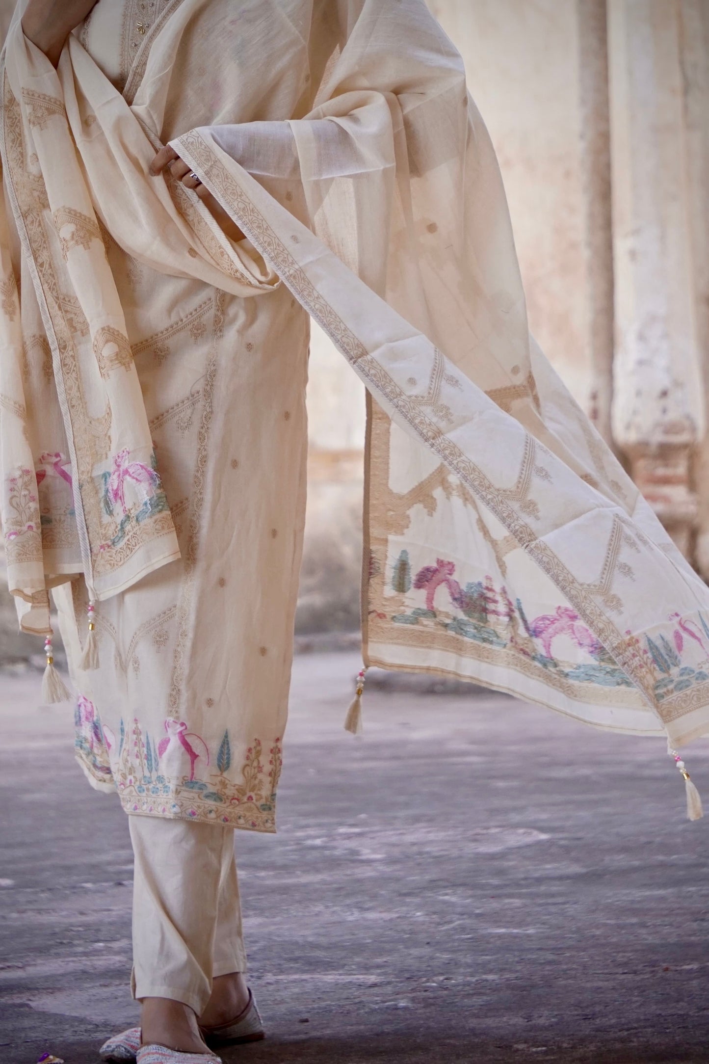 Beige Delicacy Ready to Wear Pure Cotton Kurti Set