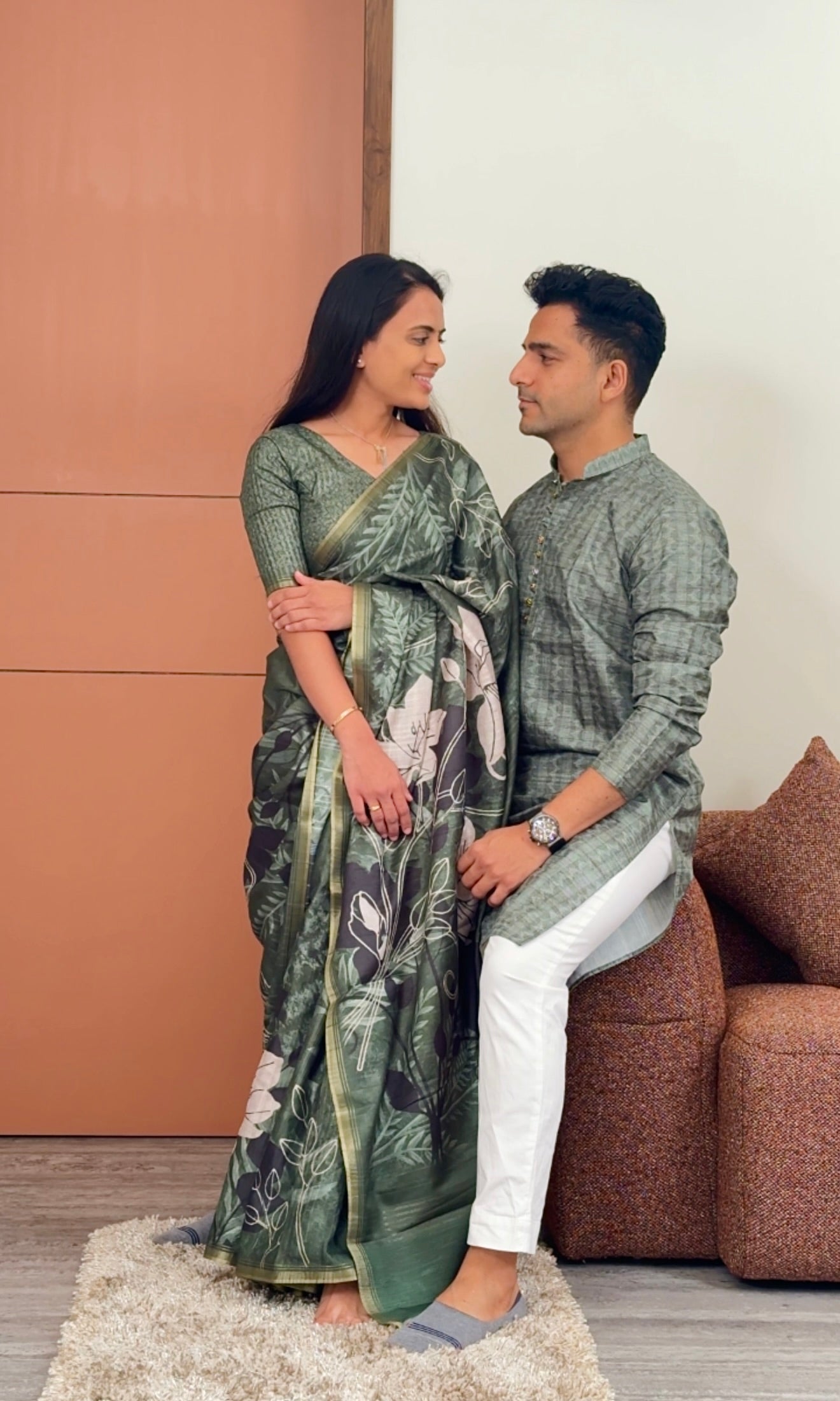 Garnishing Green Unstitched Couple Set Geetha Creation