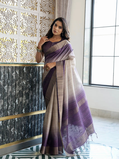Luxurious Lavender with Chikoo Semi Tussar Saree