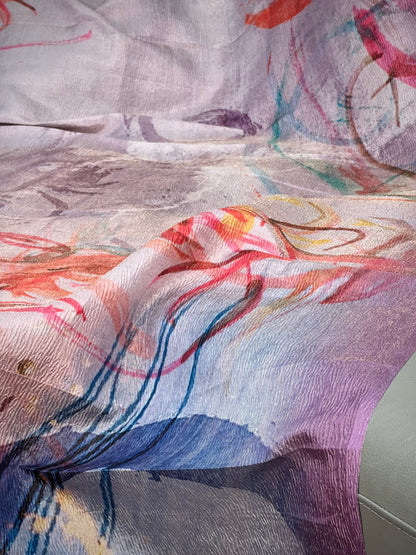 Purple Abstract Tussar Tissue Crushed Saree Geetha Creation