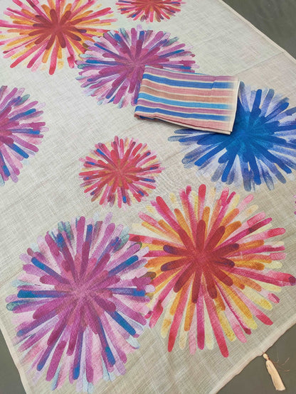 Popping Rainbows Abstract Linen Saree