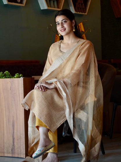 Sparkling Peachish Brown Ombre Organza Ready to Wear Silk Kurti Set Geetha Creation