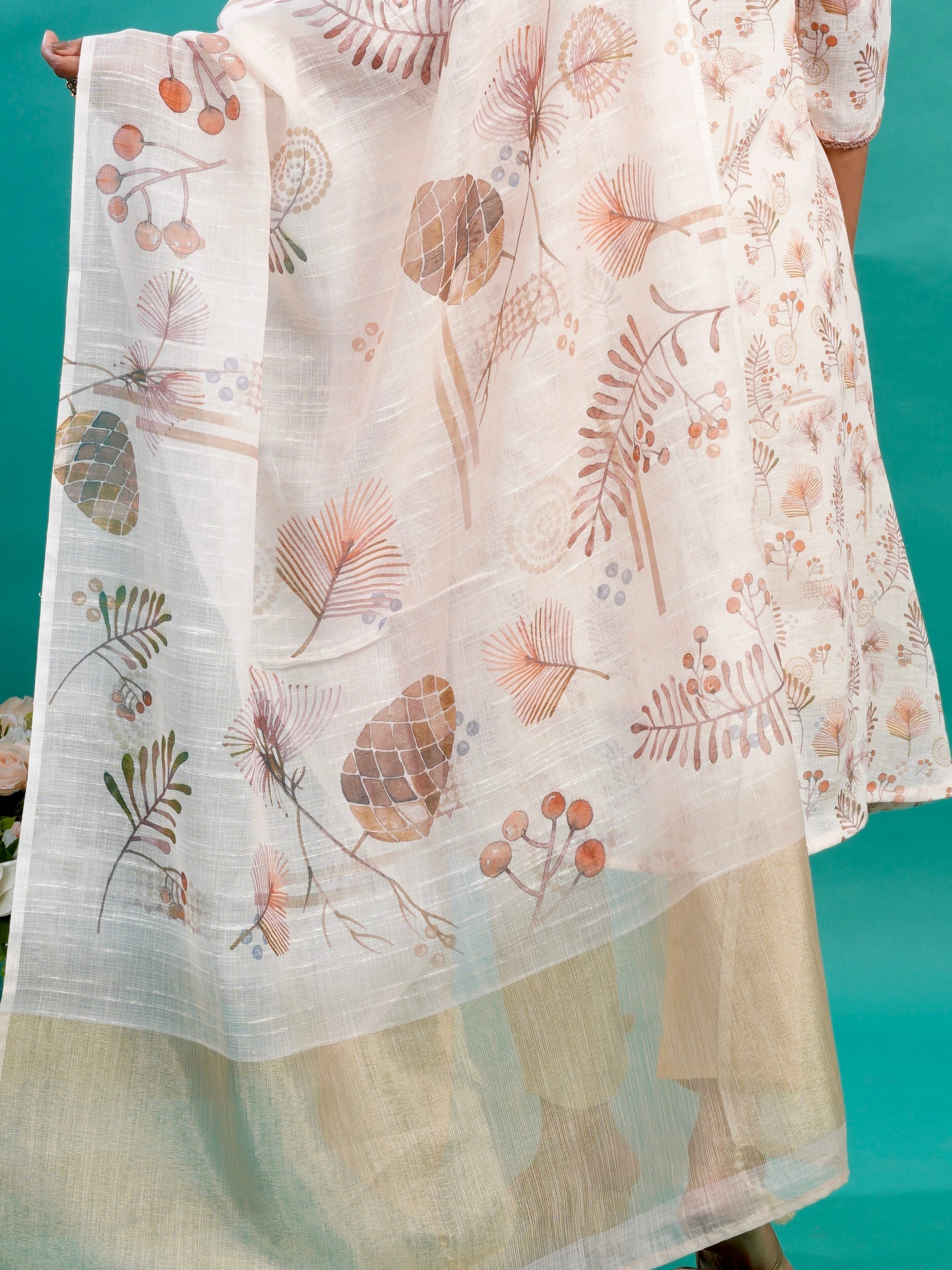 Abstract Floral Linen Ready to Wear Dress Geetha Creation