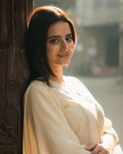 Beige Delicacy Ready to Wear Pure Cotton Kurti Set