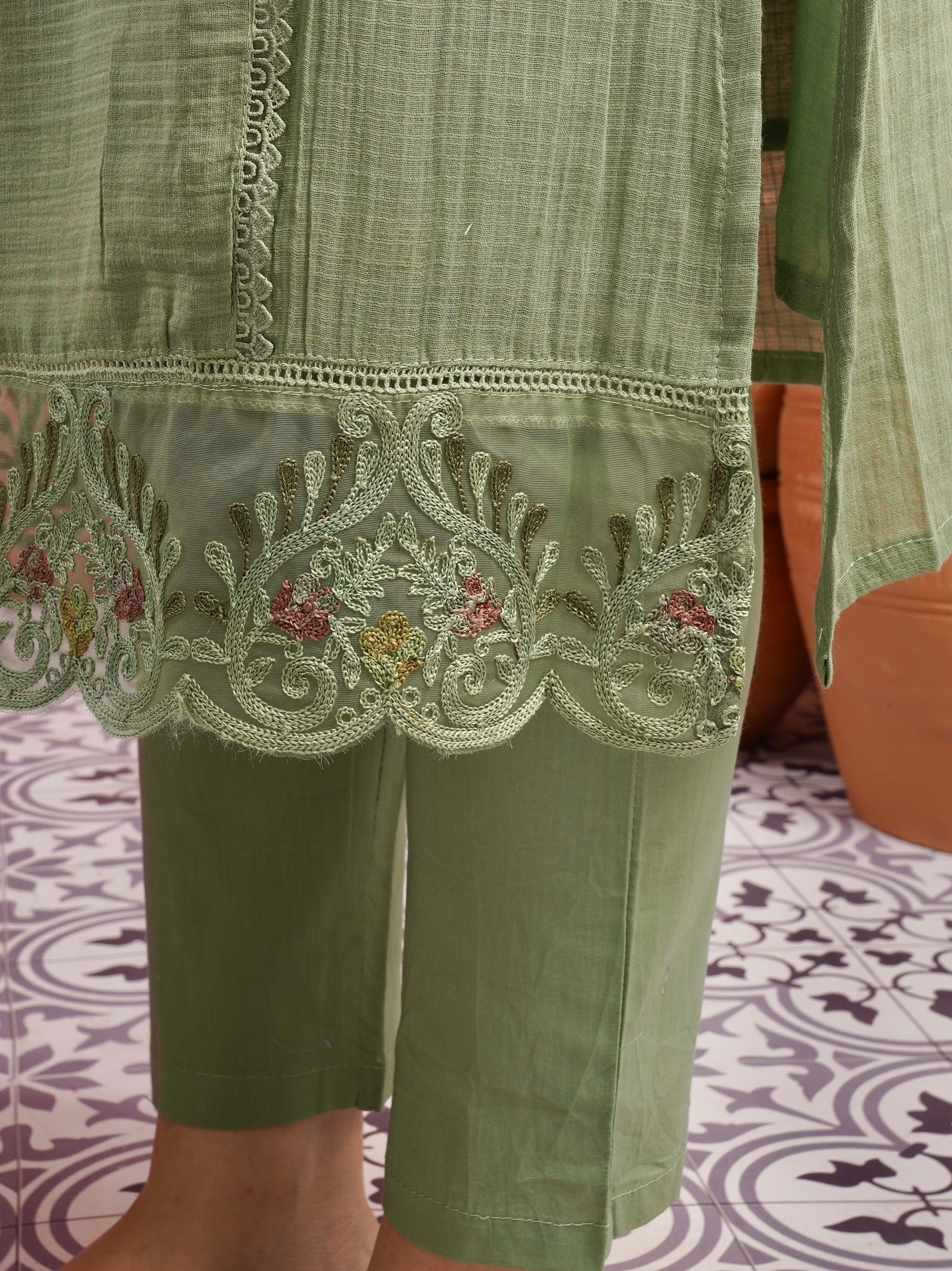 Ethnic Green Pure Cotton Kota Doria Dress Geetha Creation