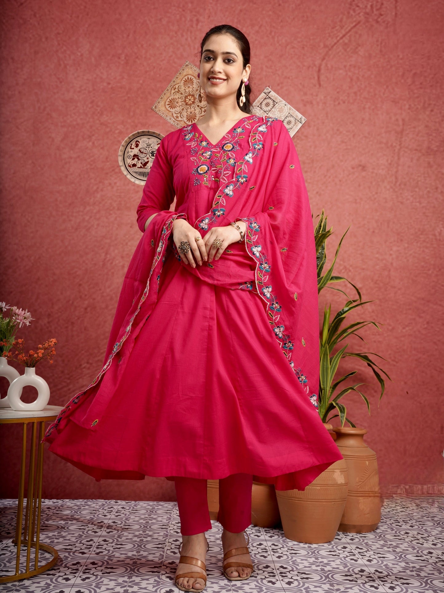 Pakeezah Pink Pure Mul Cotton Anarkali Dress Geetha Creation
