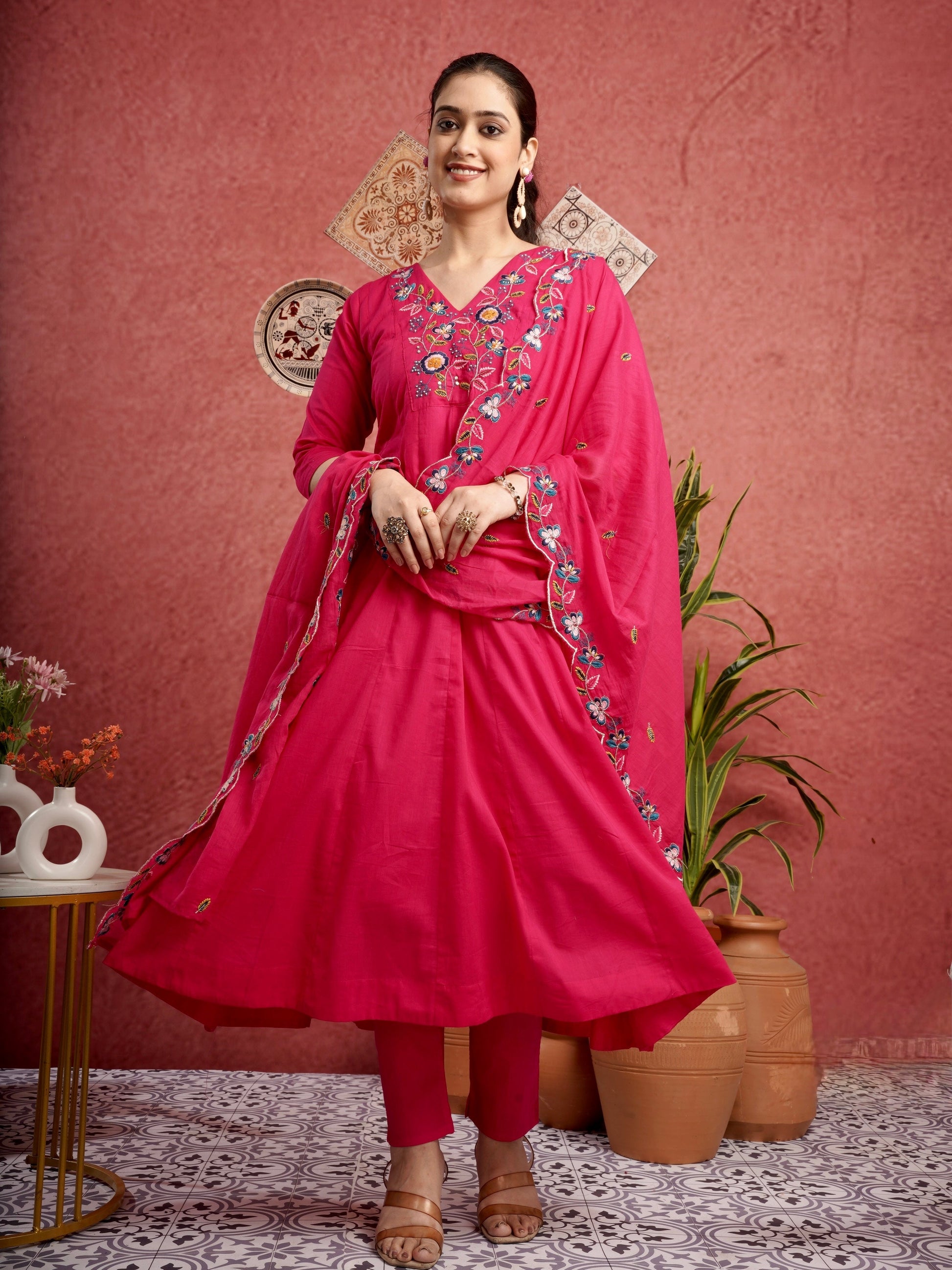 Pakeezah Pink Pure Mul Cotton Anarkali Dress Geetha Creation