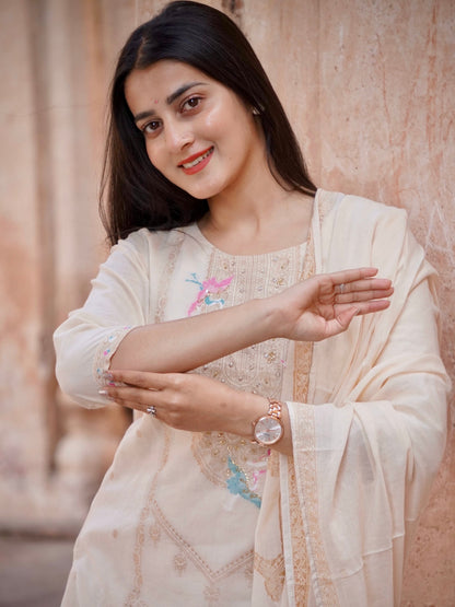 Beige Delicacy Ready to Wear Pure Cotton Kurti Set