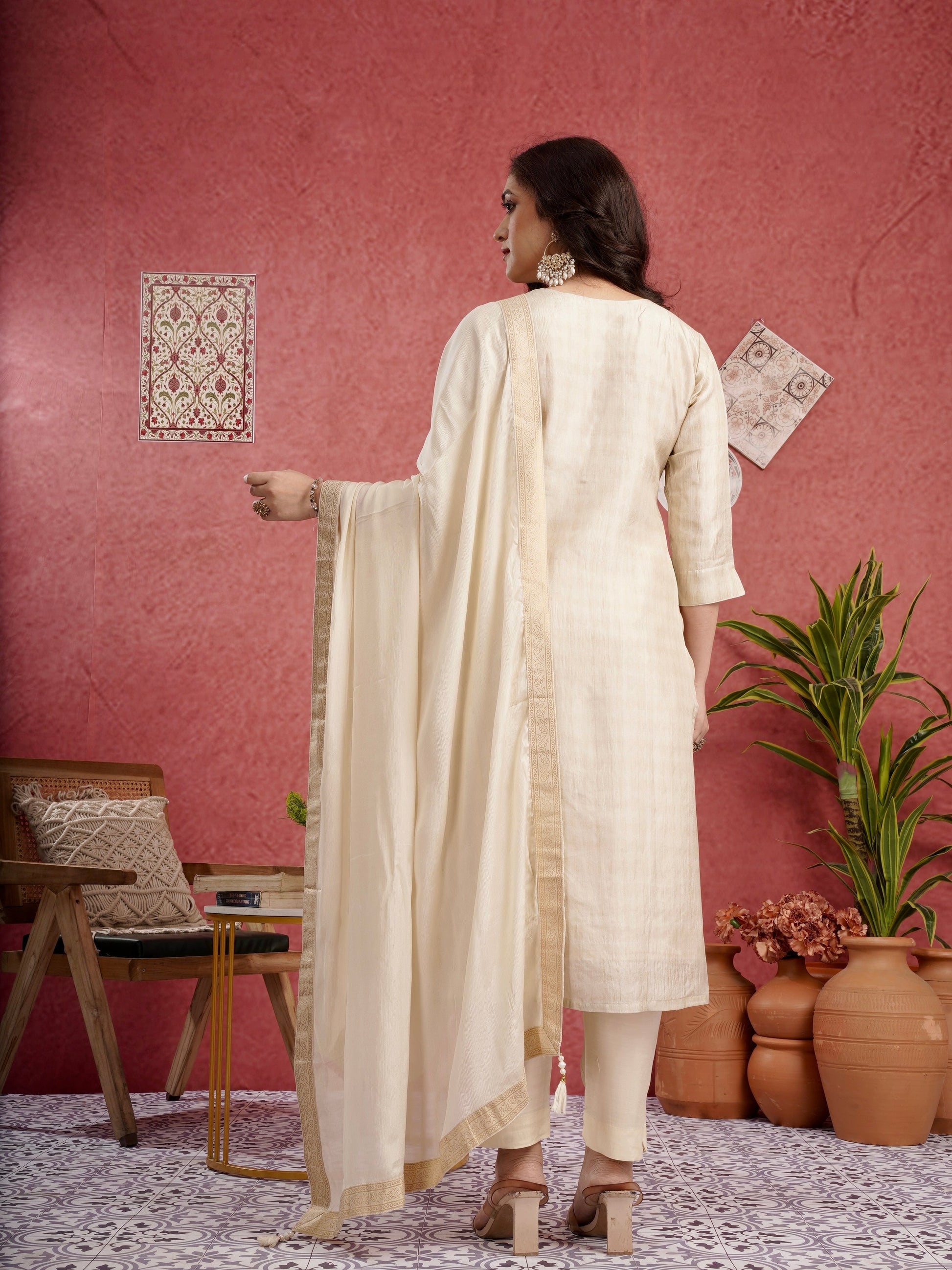 Classic Ivory Ready to Wear Pure Dola Silk Kurti Set Geetha Creation