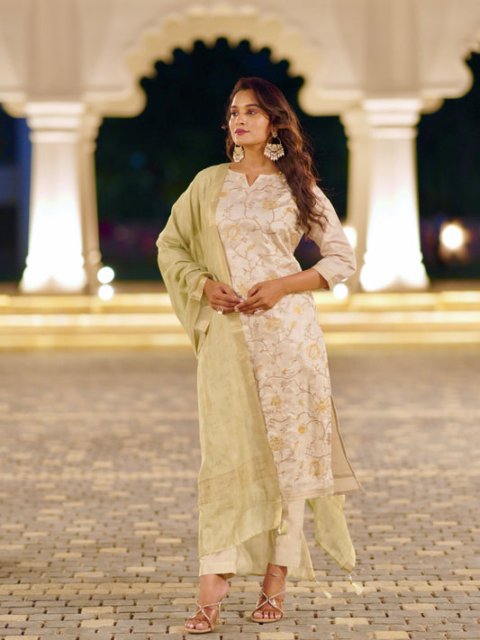 Araanya Embroidered Ready to Wear Silk Kurti Set Geetha Creation