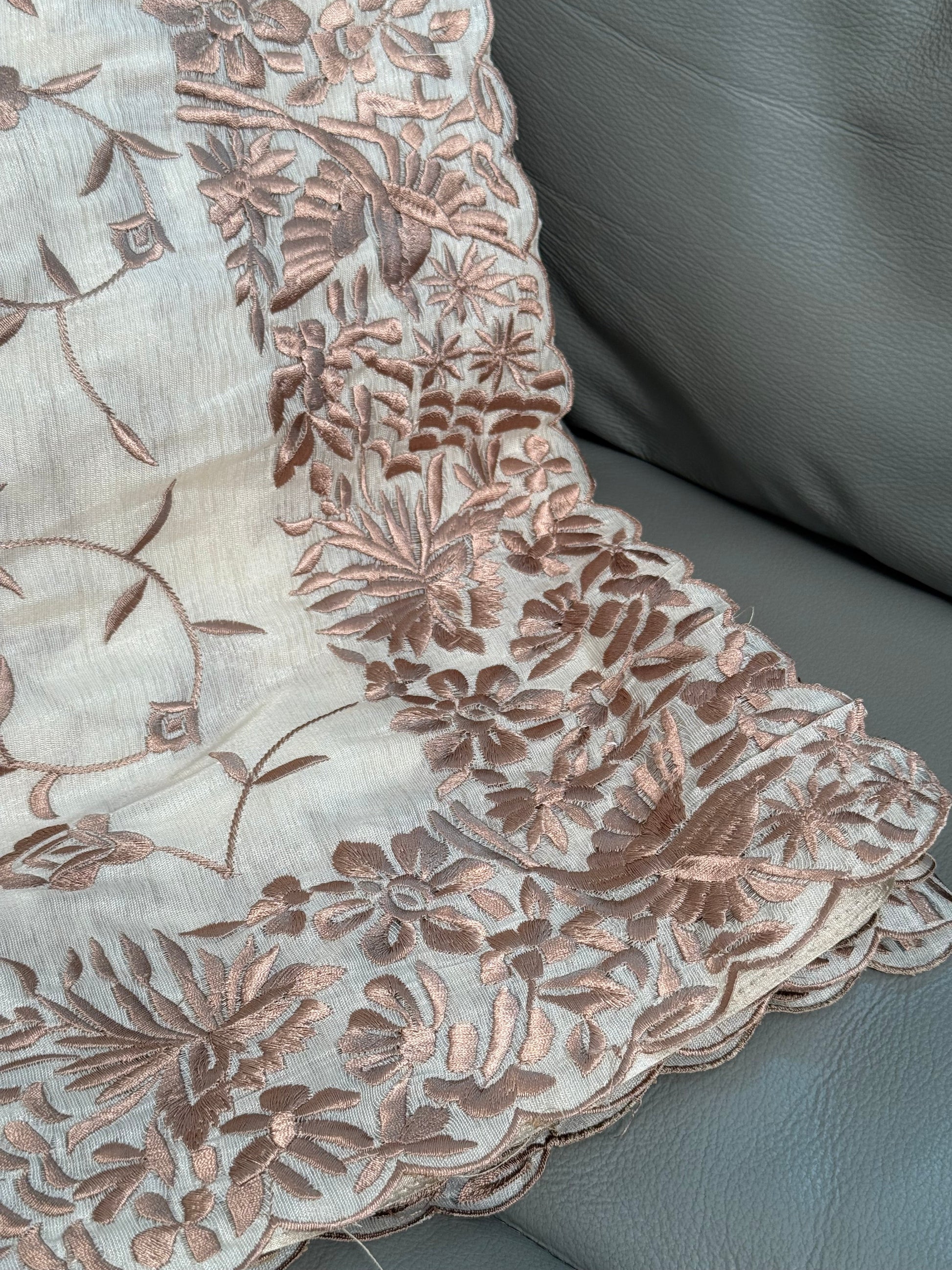 Mother of Pearl Soft Satin Fully Embroidered Saree CSE Geetha Creation