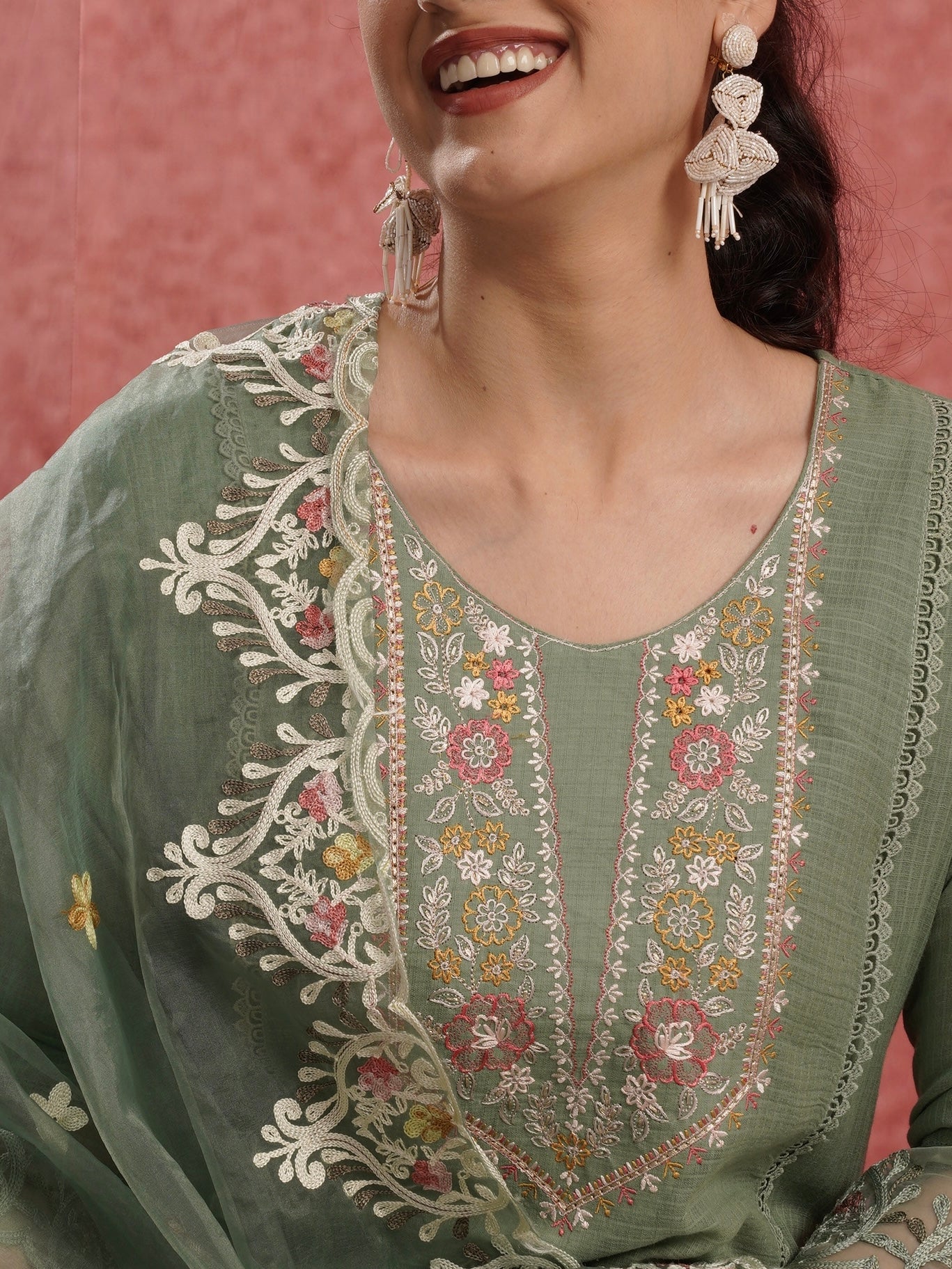 Ethnic Green Pure Cotton Kota Doria Dress Geetha Creation