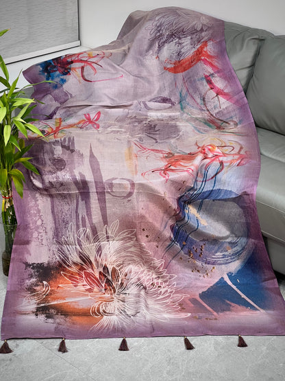 Purple Abstract Tussar Tissue Crushed Saree Geetha Creation