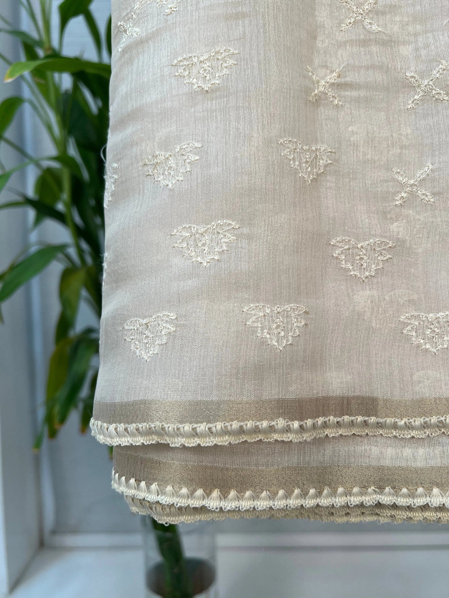 Vanilla Soft Satin Saree with Fusion Embroidery CSE Geetha Creation