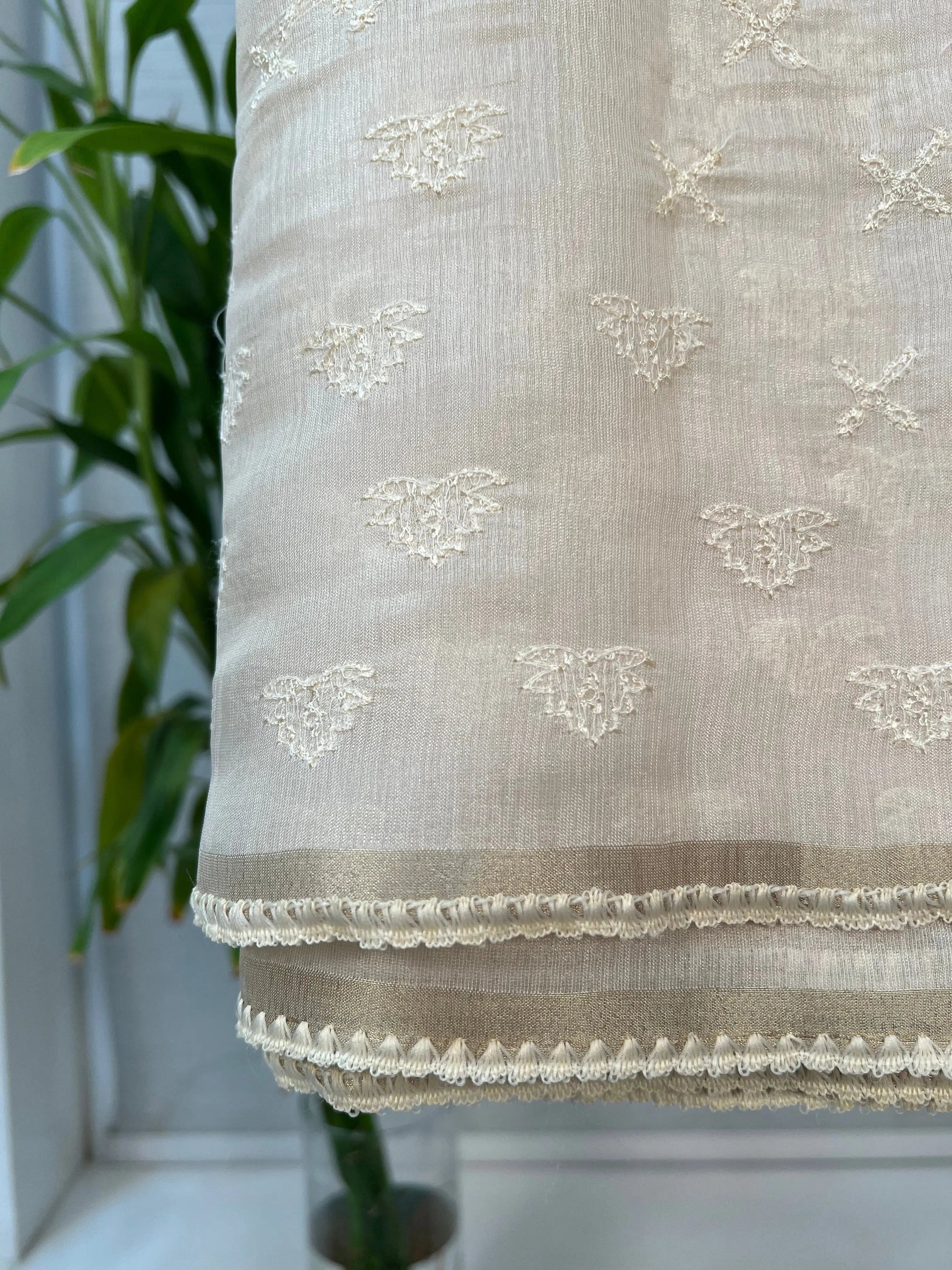 Vanilla Soft Satin Saree with Fusion Embroidery CSE Geetha Creation