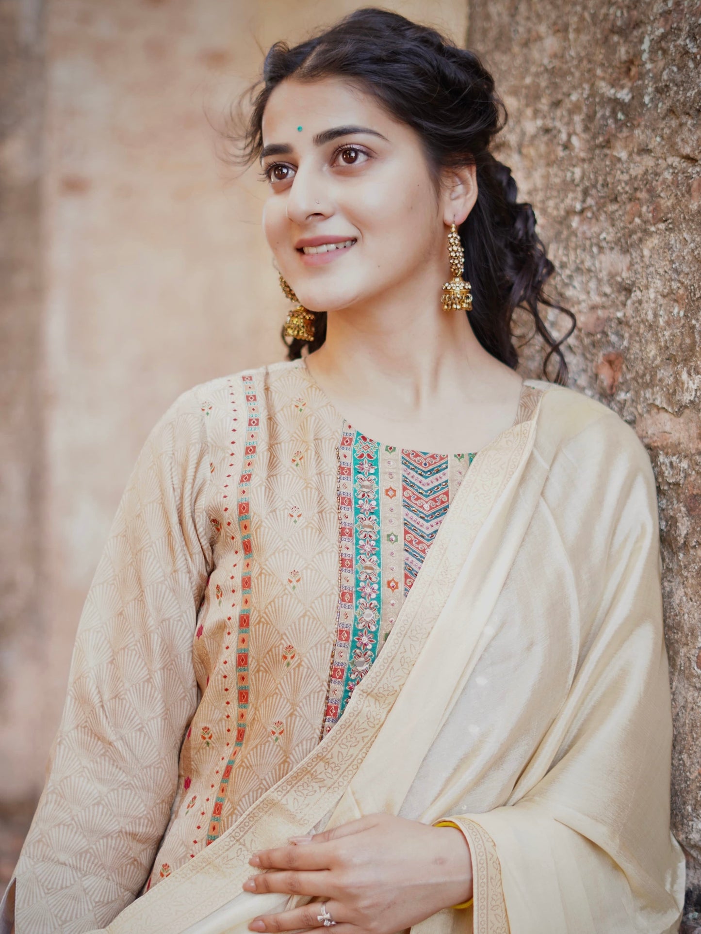 Elegant Ivory Ready to Wear Pure Dola Silk Kurti Set Geetha Creation