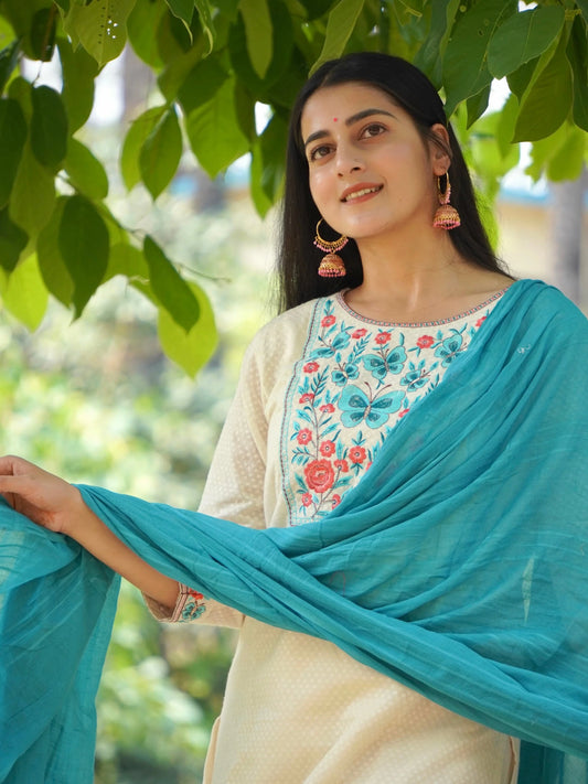 Dreamy Soft Teal and Cream Pure Cotton Dress